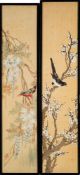 A Japanese silkwork picture: depicting a golden pheasant perched in a blossoming cherry tree,