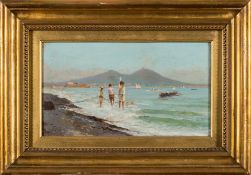 Neapolitan School attributed to Oscar Ricciardi [1864-1935]- Fishermen on the shore,
