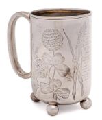 A Victorian silver mug, maker B & S, Birmingham, 1888: inscribed,