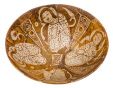 A Kashan lustre bowl: of flared form with cylindrical footrim,