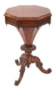 A Victorian rosewood and marquetry octagonal work table:,