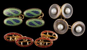 Three pairs of cuff-links: to include a pair of 18ct gold,