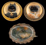A pair of 15ct gold and tinted crystal intaglio dress studs: the circular cabochon crystals 16mm