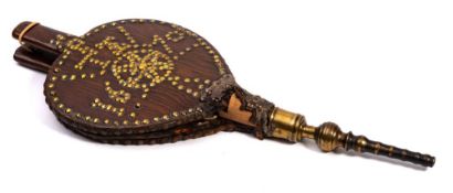 A pair of 17th Century oak bellows: with brass stud decoration,