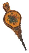 A very small pair of early 19th Century bellows: with painted floral decoration and with brass