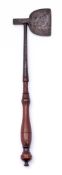 An early 19th Century sugar loaf axe: with ring turned fruitwood handle, 29.5cm long.