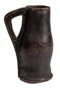A late 17th/early 18th Century small stitched leather blackjack or bombard: of ovoid form with