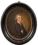Circle of John Downman [1750-1824]- Portrait of George Symes Catcutt,:- three-quarter length seated,