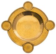 A 19th Century brass alms dish: circular with lobed projections and applied reeded edging