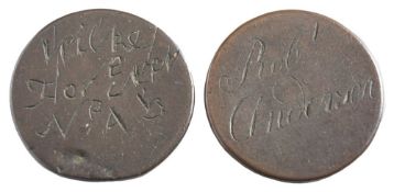 A copper token inscribed 'York 1763 / Rob Anderson' and one other 'Wilkes Forever No.
