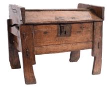A 16th Century riven oak ark chest:, of small size,
