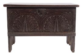 A late 17th Century oak chest:, of plank construction and small size,