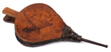A large pair of late 18th/early 19th Century fruitwood bellows: with tapering steel nozzle, 66.