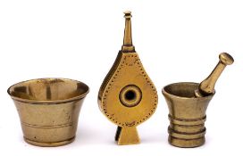 A 19th Century miniature pair of brass bellows: with hinged nozzle of unknown purpose,
