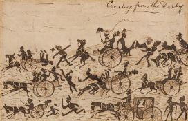 Circle of Harry Furniss [1854-1925]- Coming From The Derby,:- monochrome watercolour drawing,