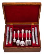 An American sterling silver flatware service: initialled, includes twelve tablespoons,