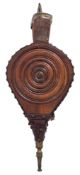 A small pair of 19th Century mahogany bellows: with turned bullseye and brass nozzle,