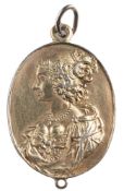 A Charles I & Henrietta Maria Royalist badge by Thomas Rawlins: Obv bust of Charles I, left,