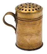 A 19th Century large brass-handled sifter: of cylindrical outline with ring decoration,