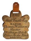 A George III brass badge for a port of Bristol porter: cast with the arms of the city of Bristol,