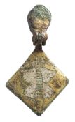 A late Medieval gilt metal horse harness pendant: fully gilded with butterfly motif.