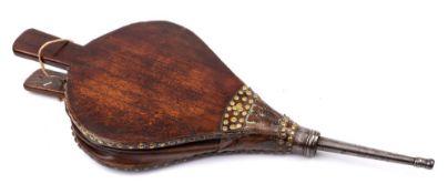 A pair of 18th Century elm bellows: with tapered iron nozzle, 73cm long.