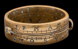 An early 18th Century brass pocket ring sundial: with adjustable central marker,