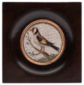 A late 18th Century Italian Grand Tour circular micro-mosaic of a goldfinch: attributed to Giacomo