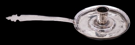 A Queen Anne silver miniature chamberstick, maker George Manjoy, London, 1707: initialled,