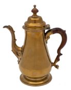 A mid 18th Century brass coffee pot: of pear-shaped form,