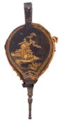 A pair of early 19th century black and gilt chinoiserie decorated bellows:,