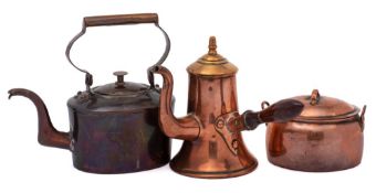 A 19th Century miniature copper stockpot and cover: of oval outline,