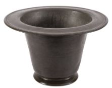 A 19th Century pewter 'Welsh Hat': of tapering cylindrical form with broad rim and raised on a