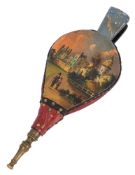 A small pair of 19th Century bellows: painted with a view of Drayton Manor with brass nozzle,