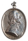 A Charles I silver Royalist badge by Thomas Rawlins: Obv. Bust.r.