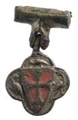 A late Medieval gilt metal horse harness pendant: the quadrant with three birds,