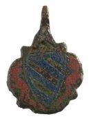 A late Medieval metal and enamel horse harness pendant: bears armorial for Eleanor of Castile,