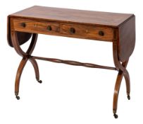 A George III mahogany and inlaid sofa table: of small size in the Sheraton manner,