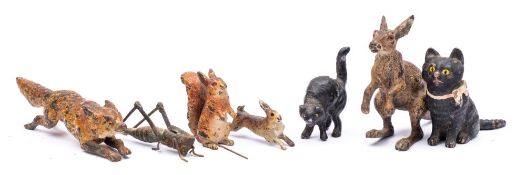 A group of five Austrian cold painted bronze models of animals: including a kangaroo, fox, squirrel,