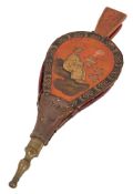 A small pair of 19th Century bellows: with red lacquer chinoiserie decoration and brass nozzle, 31.