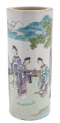 A Chinese famille rose sleeve vase: painted with five elegant ladies within a fenced garden,