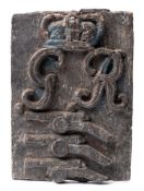 An early 19th Century rectangular lead plaque: with crowned GR above three cannons, 18 x 13.5cm.