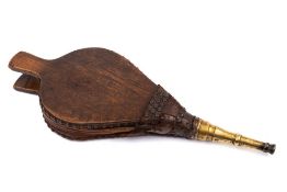 A pair of 19th Century bellows by Alldays & Onions: the tapering brass nozzle stamped 'Triton'