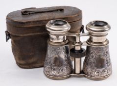 A pair of Edwardian silver mounted opera glasses, William Walker, Chester 1901:,