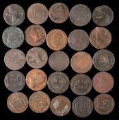 Twenty-five copper halfpenny tokens.