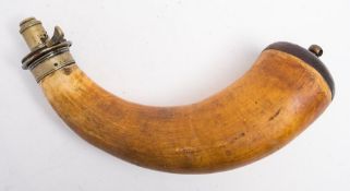 A horn powder flask by James Dixon & Sons, Sheffield:,