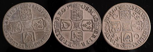 Three shillings, 1798, 1723 & 1758:.