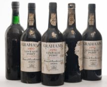 Five bottles of Grahams Vintage port, 1970:.