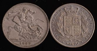 Two Victorian crowns, 1847 & 1887:.