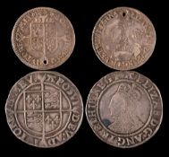 A 1662 sixpence (holed) and an Elizabeth I shilling.